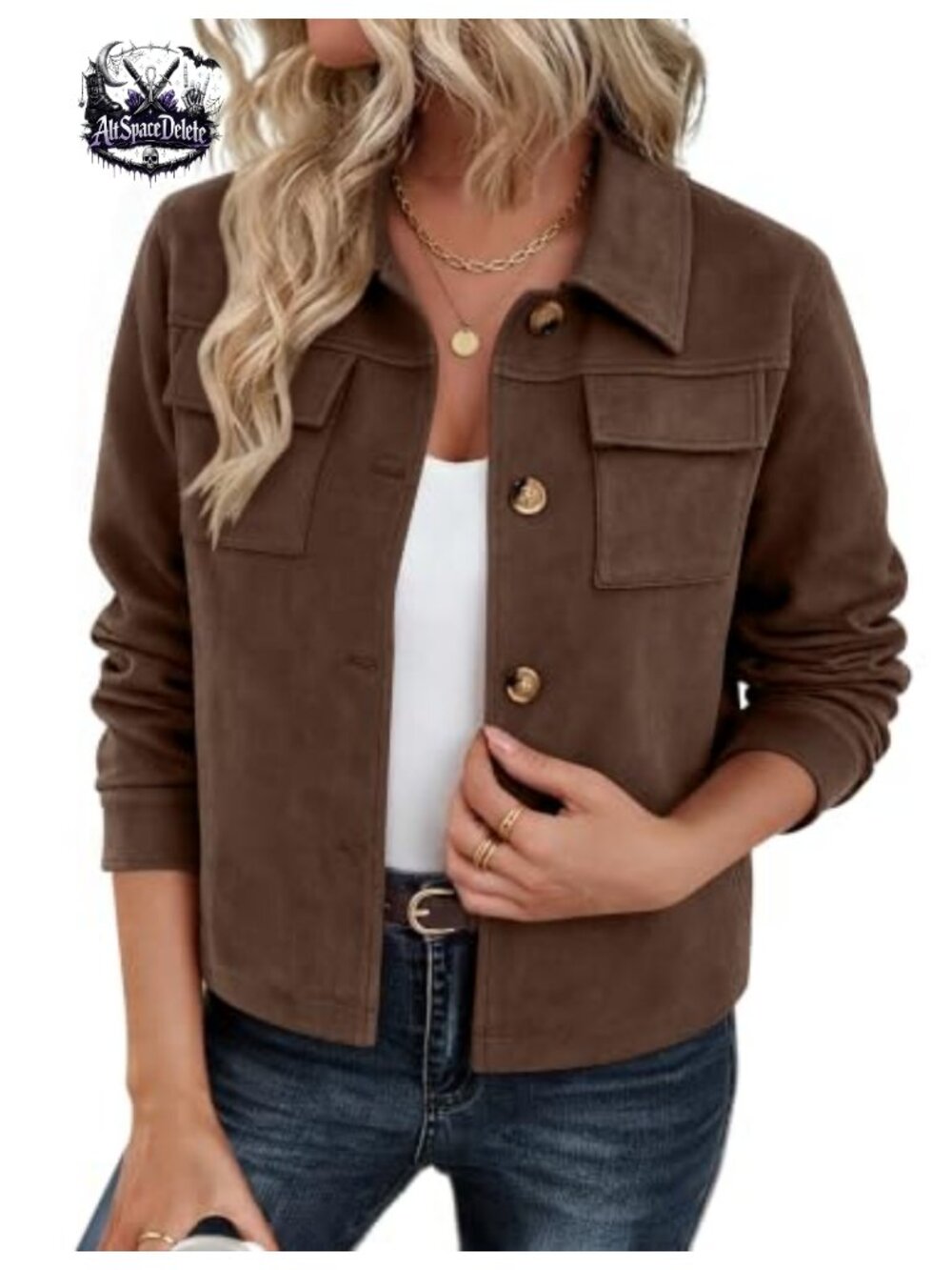 Faux Suede Cropped Shacket Button Down Long Sleeve Loose Fit Casual Jacket